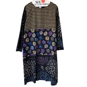 Gudrun Sjoden Mixed Print Floral Chevron Cotton Tunic Midi Dress Size Medium